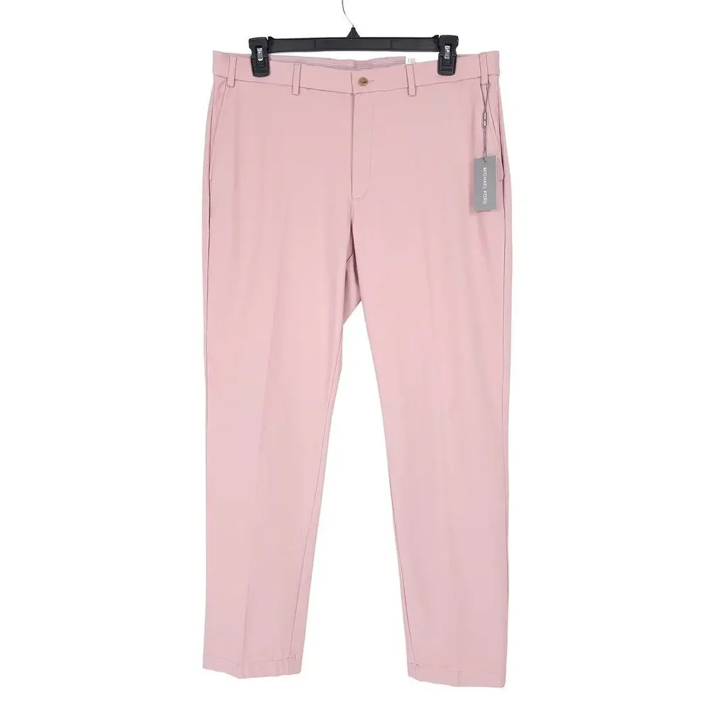 Michael Kors Mens Classic Fit Dress Pants 32x32 Rose Pink Solid Stretch Cotton